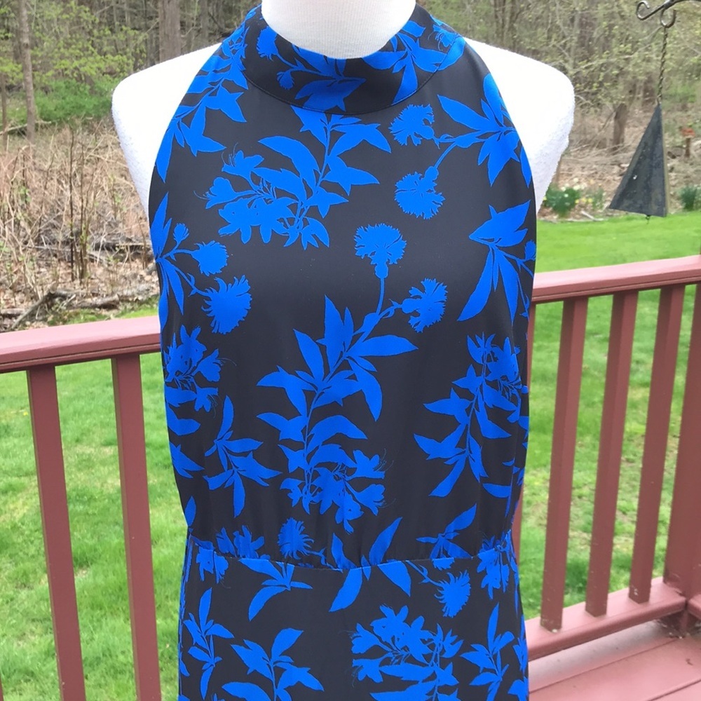 Sam Edelman Size 14 blue combo halter graphic botanic halter midi dress - Picture 3 of 11